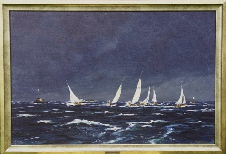 Sir Peter Scott painting of ailing dinghies