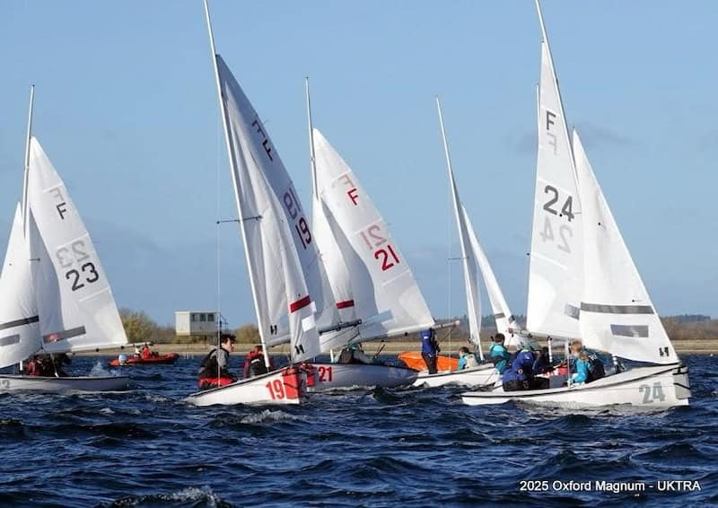 Close quarters team racing in Fireflies at the 2025 Oxford Magnum on Farmoor Reservoir